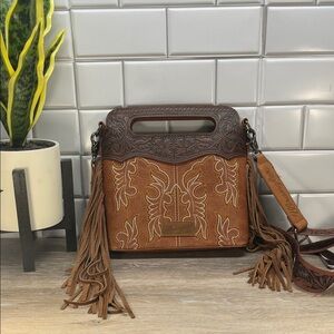 Wrangler Brown Leather Fringe Handbag